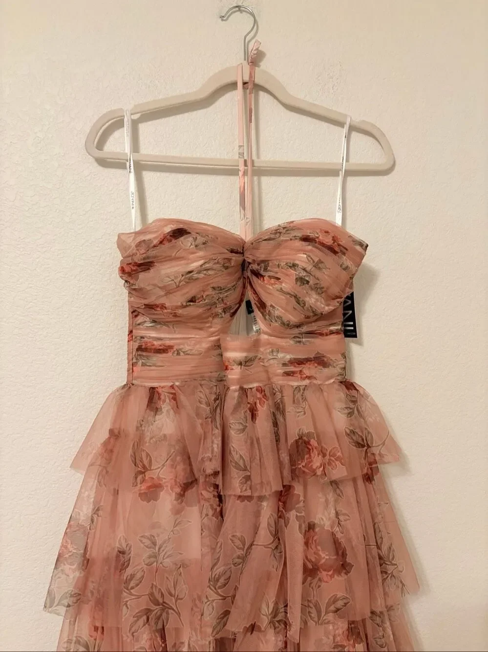 NWT Jovani Size 8 Blush Floral Tiered Tulle Gown Halter High Low Formal Prom Dre - Picture 2 of 8
